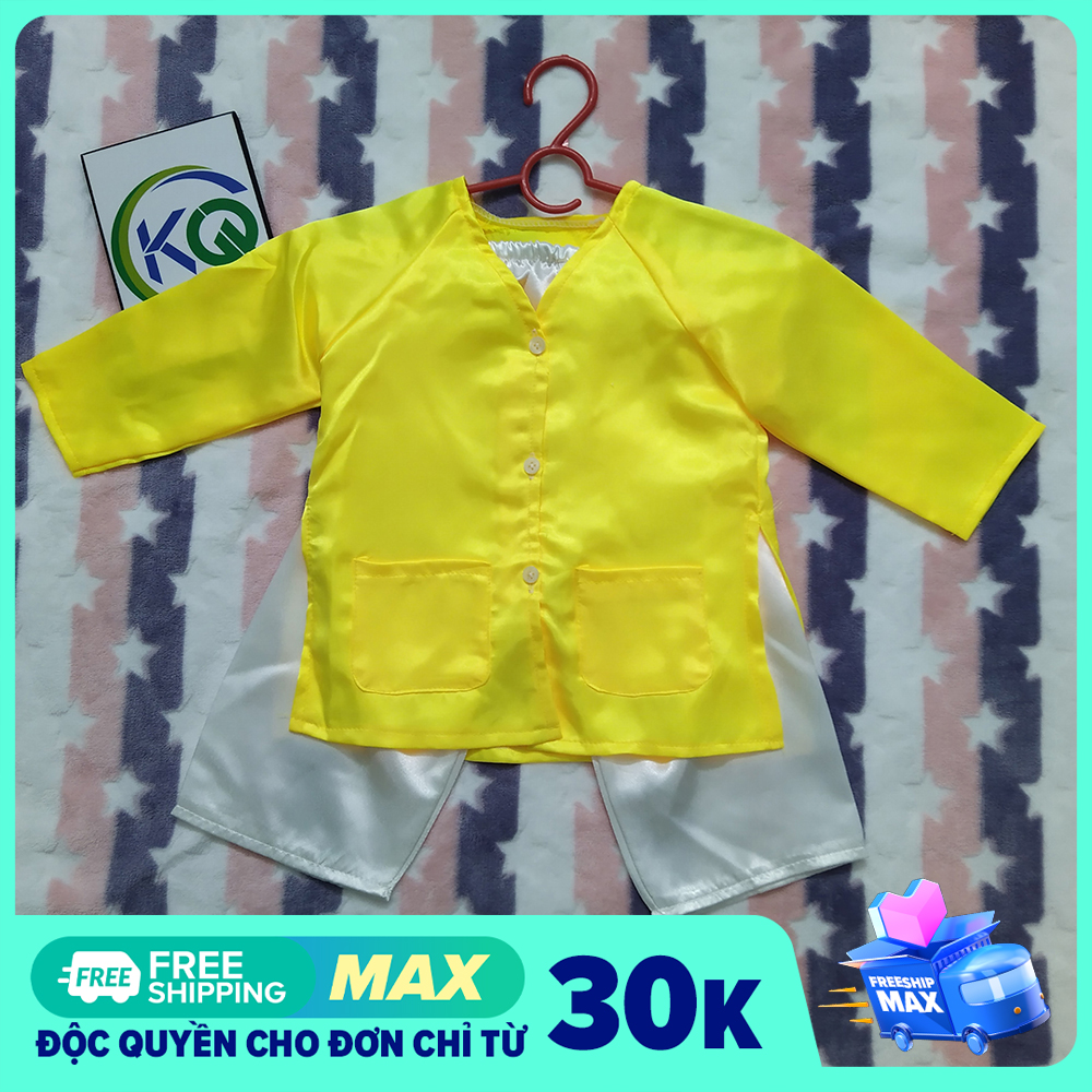 BỘ QUẦN ÁO BÀ BA NAM BỘ CHO BÉ - MÀU VÀNG TRƠN - VẢI PHI BÓNG