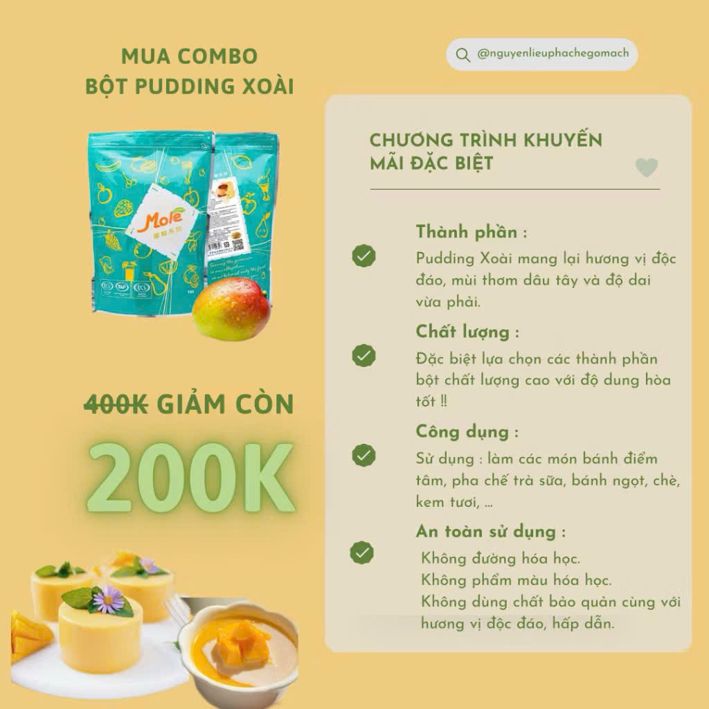 Pudding Xoài/ Pudding Maulin Đài Loan 1kg/ Pudding More/ Pudding Mole