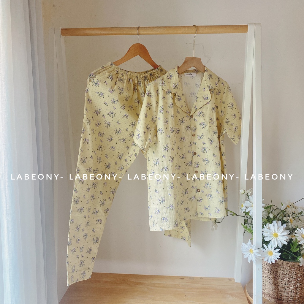 Pyjama thô Cotton-bộ mặc nhà mềm mát Labeony