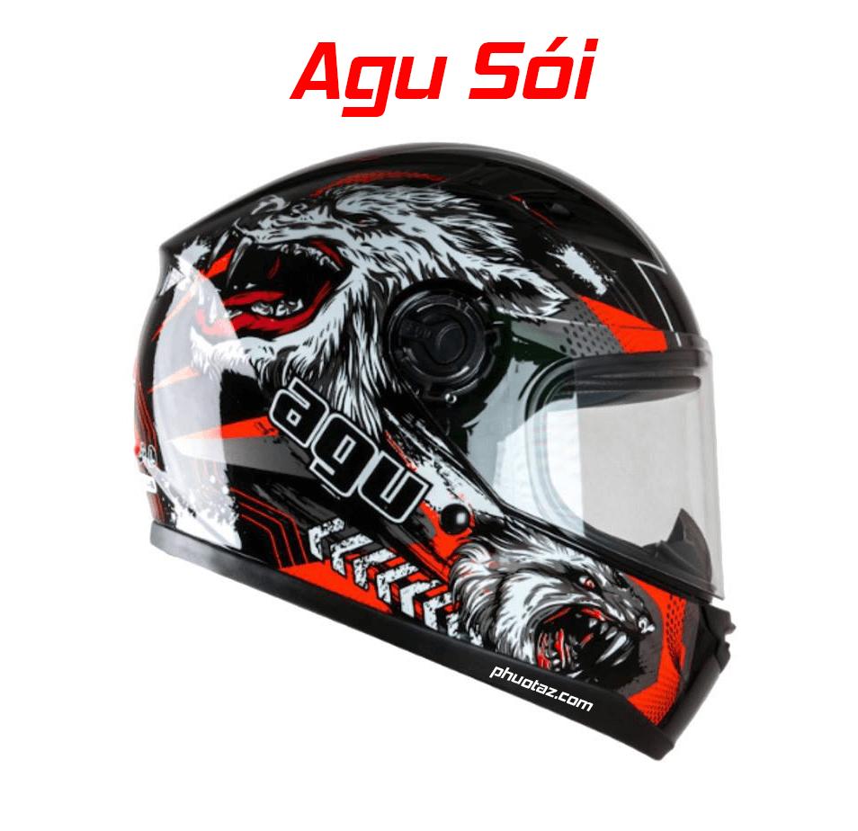 Nón Fullface AGU ma sói màu Đỏ freesize tặng túi đựng nón