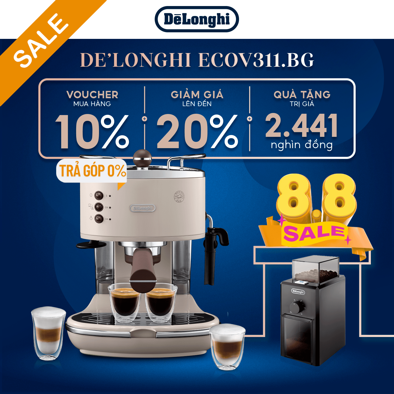 Máy Pha Cà Phê Espresso DeLonghi ECOV311 – 15 bar áp suất cao, bọt sữa béo mịn – Phong cách Retro Ý