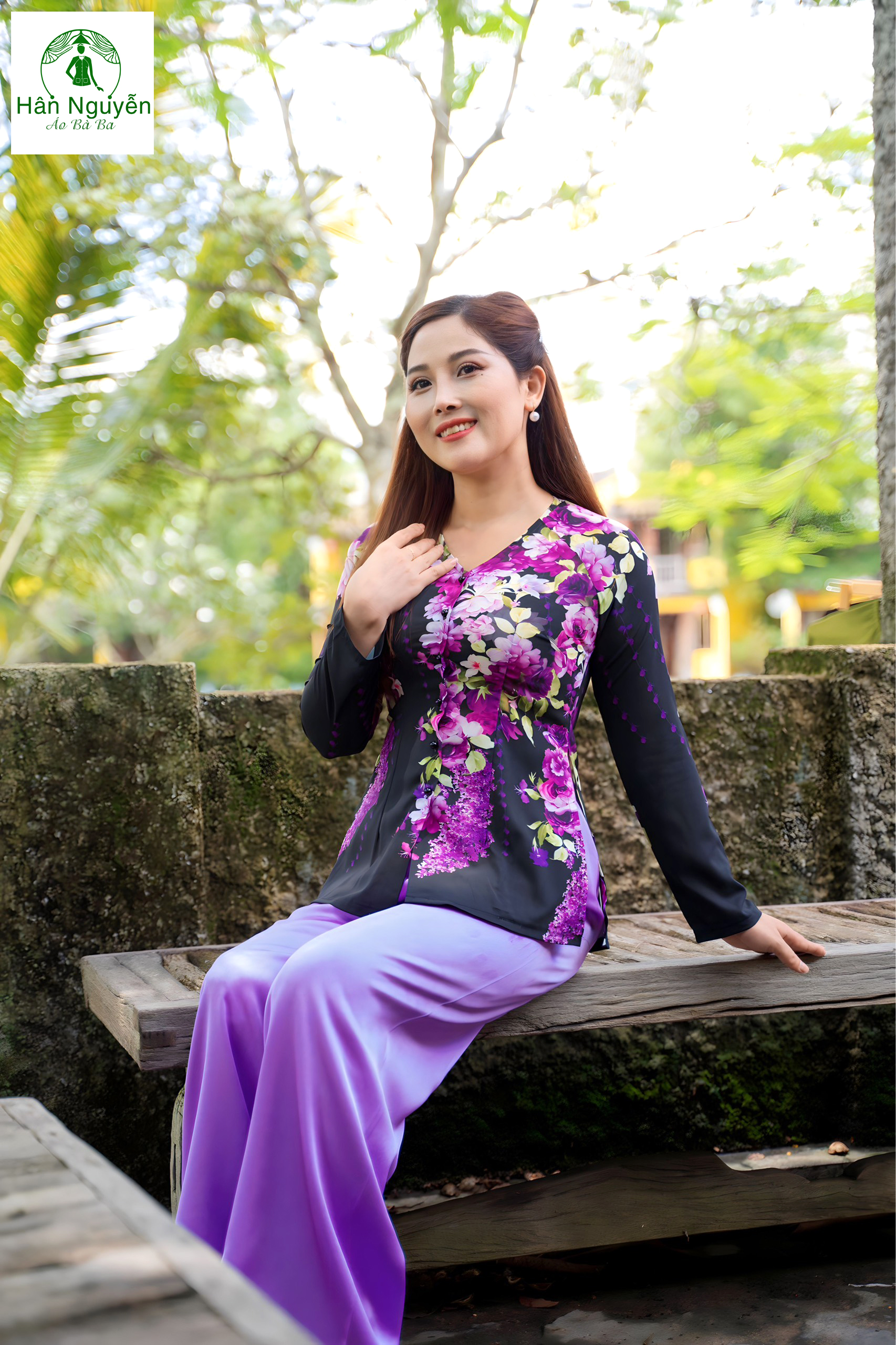 B.a48 - áo bà ba lụa in bông tím