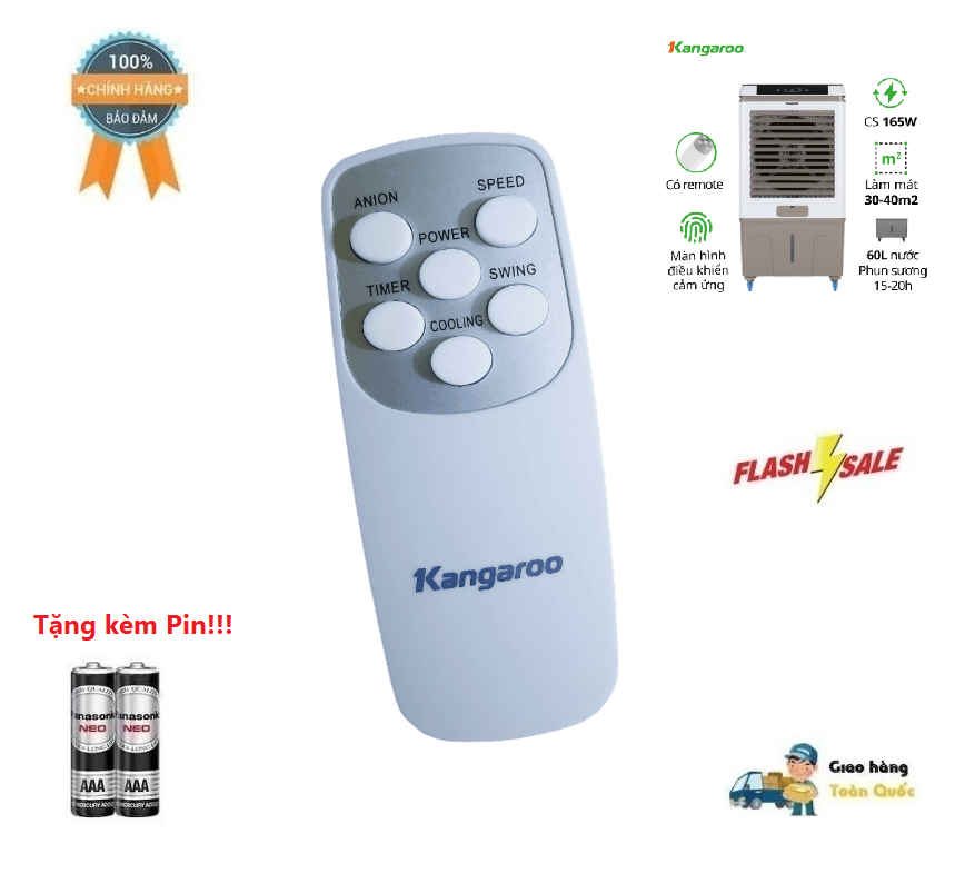 Remote Điều khiển từ xa quạt điều hòa Kangaroo các dòng KG50F- Hàng chính hãng mới 100% Tặng kèm Pin