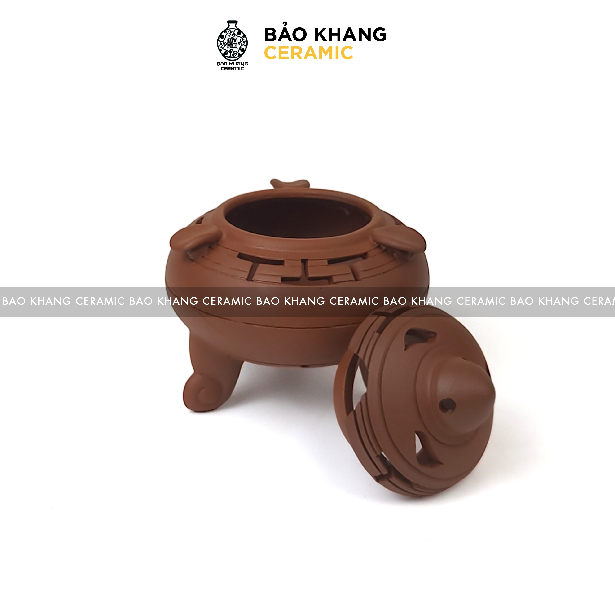 Lư đốt trầm đất tử sa gốm sứ Bát Tràng Bảo Khang