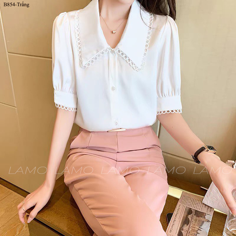 ÁO SƠ MI CÔNG SỞ  TAY NGẮN PHỐI REN -B854