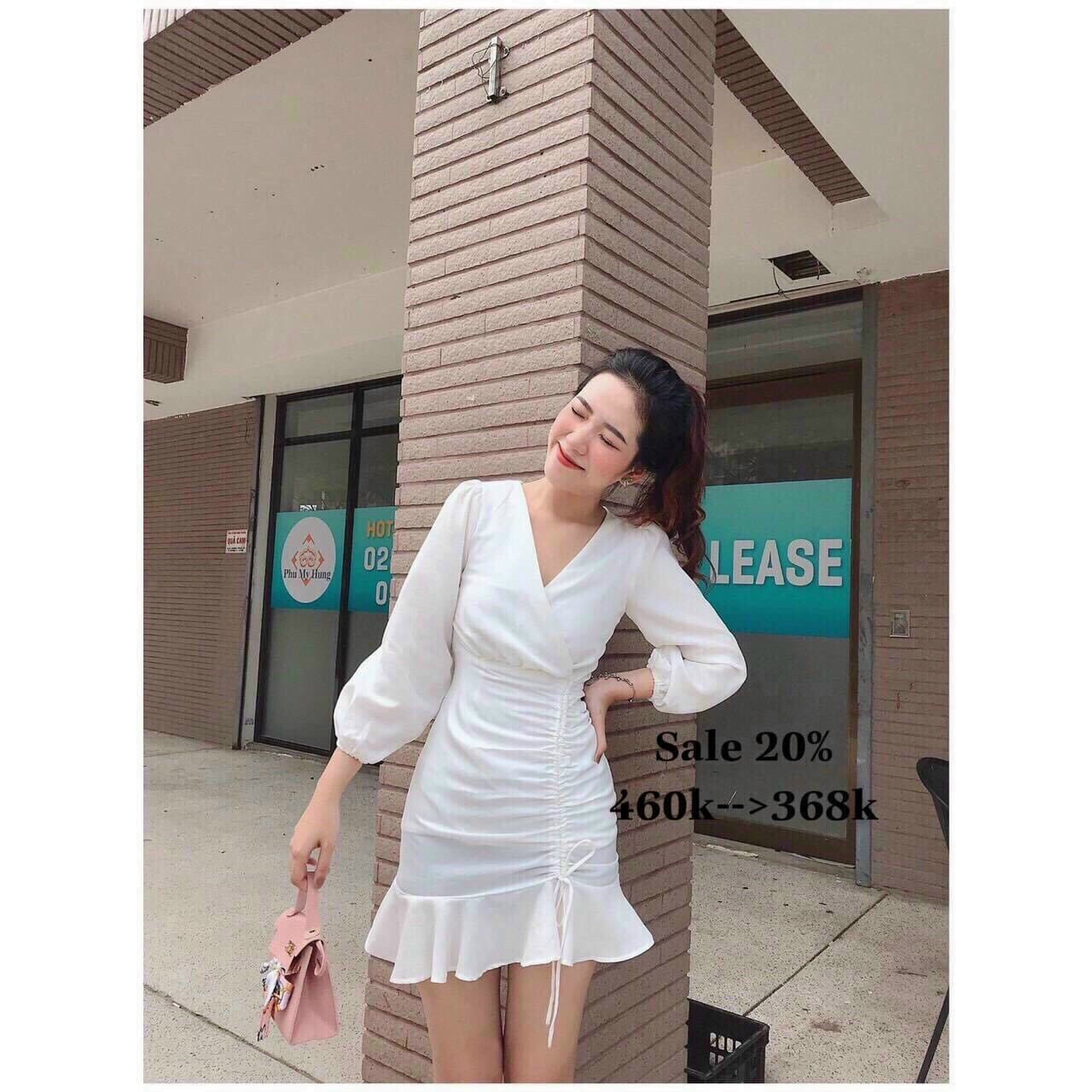 Đầm voan lụa nữ tay dài rút dây hông dáng suông xẻ tà siêu xinh, đầm tiểu thư cổ v tay dài rút dây đuôi cá, váy tay phồng nhún eo rút bên hông, đầm dáng xòe cổ tim đuôi cá mtb