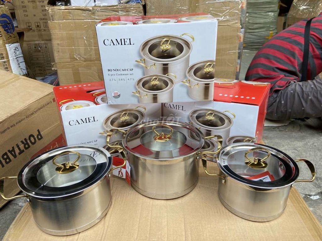 { NEW SALE } Bộ nồi 3 món inox 304 CAMEL, đáy 3 lớp, chống dính, tay cầm cách nhiệt - Bộ nồi inox cao cấp, nồi inox, nồi chống dính , bộ nồi 3 món , nồi nấu ăn, nồi có tay cầm cách nhiệt, nồi inox chống dính, nồi camel Chính Hãng