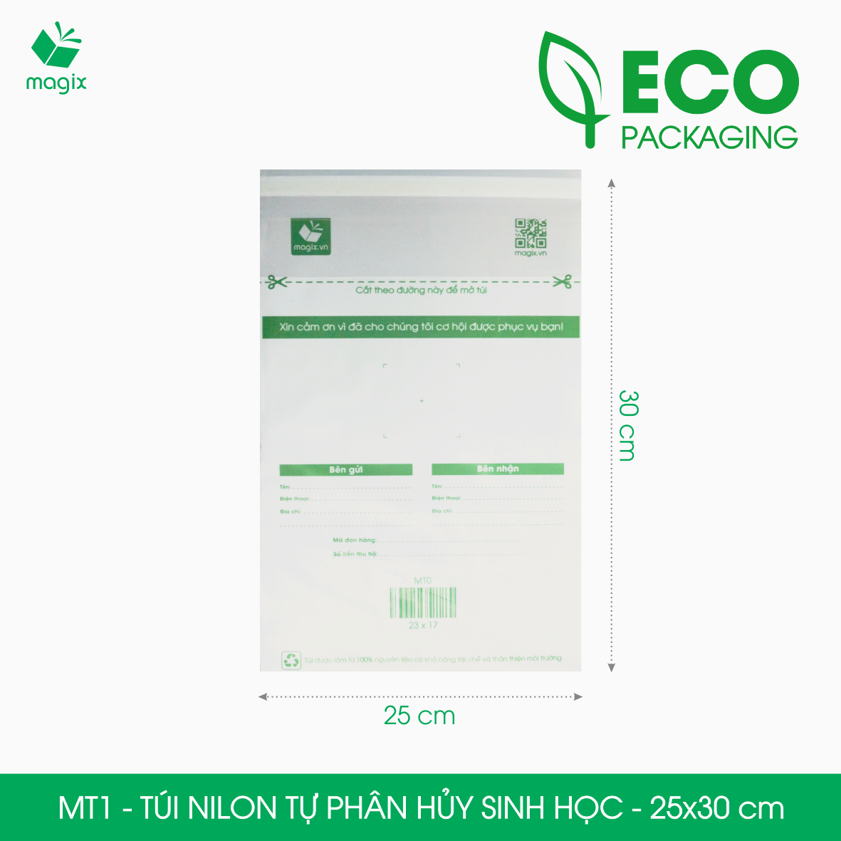 Mt1 - 30X25 cm - 100 Environmentally Friendly Compostable Sealed Packaging Bags, Packaging Bags