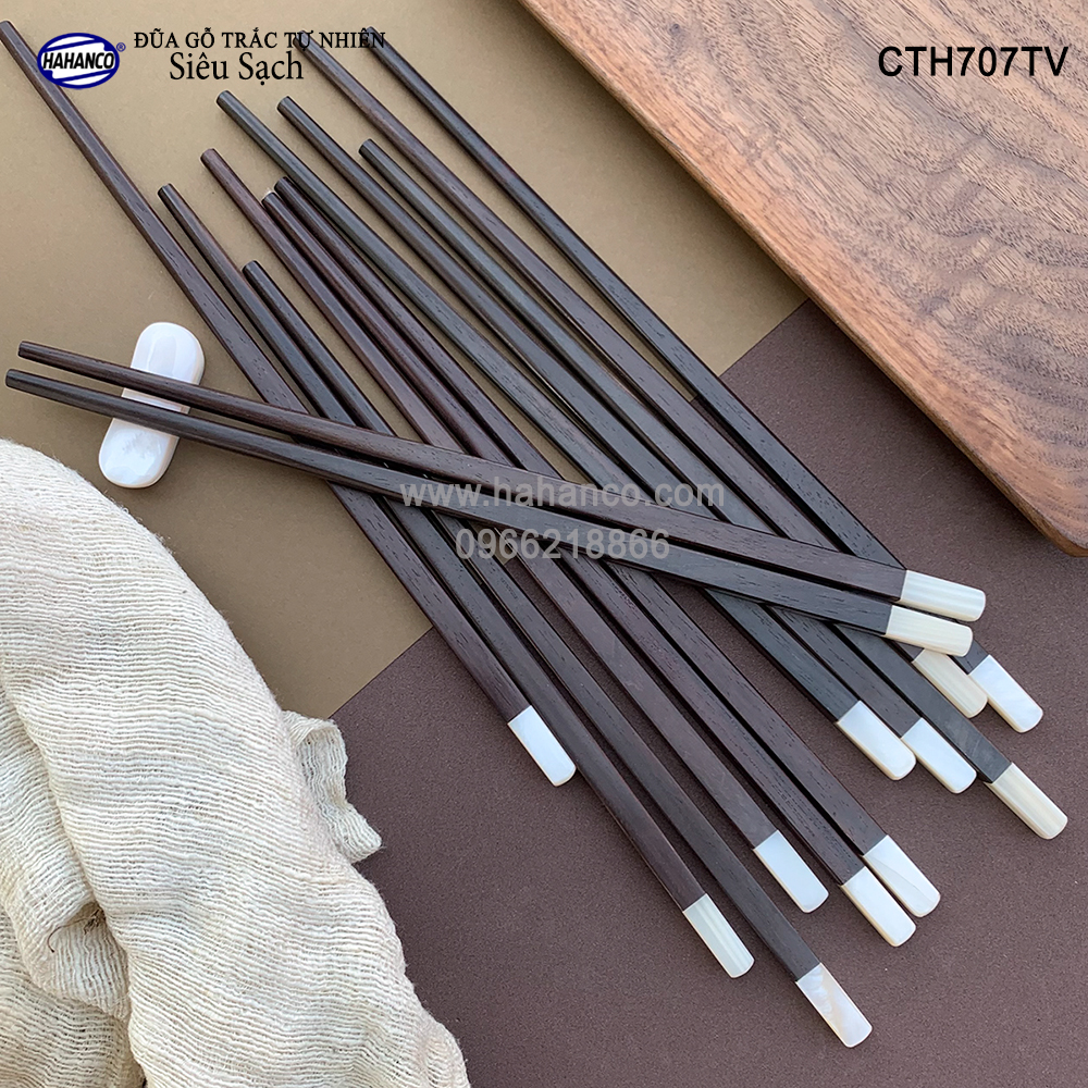 Đũa gỗ Trắc đầu xà cừ  - CTH707TV - (Hộp 10 đôi vuông) gỗ Trắc tự nhiên - Chopstick of HAHANCO