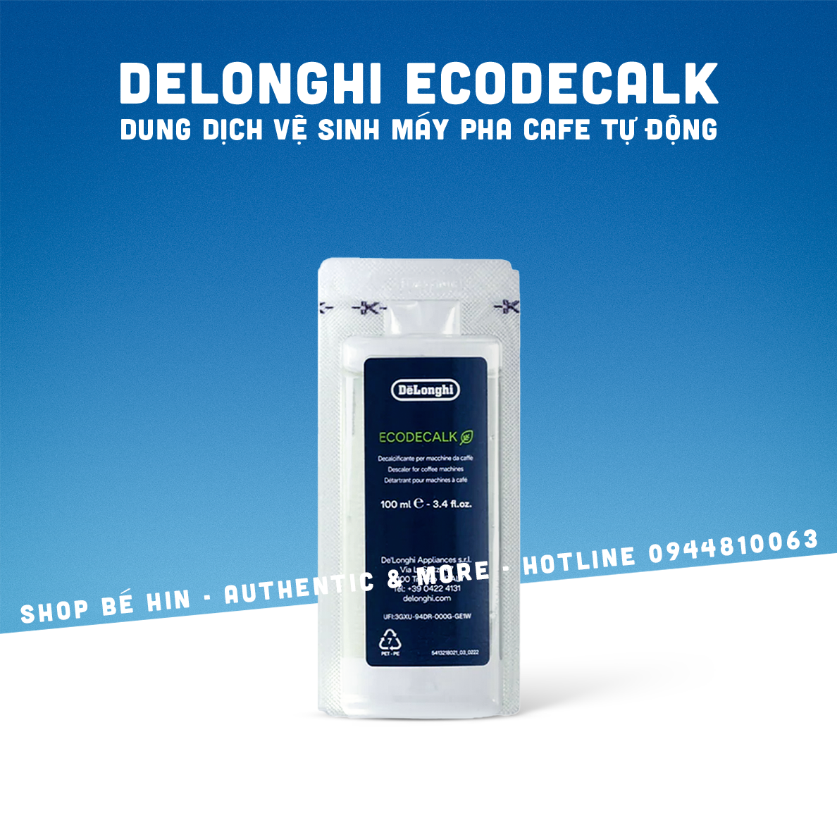 Tẩy cặn máy pha cafe Delonghi Ecodecalk 200ml 100ml, Dung dịch vệ sinh máy pha cà phê tự động