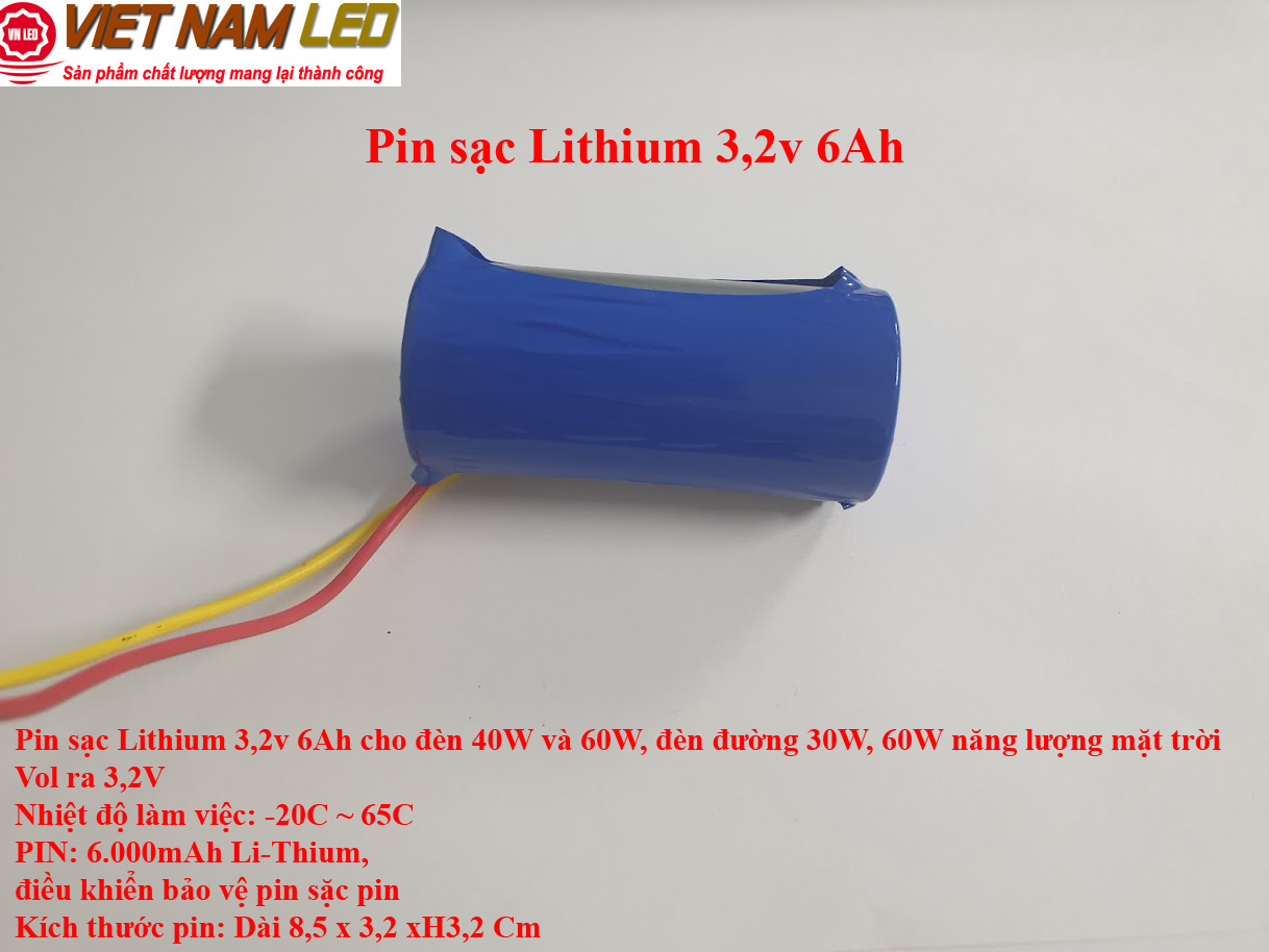 Khối Pin sạc Lithium 3,2v 6Ah cho đèn 40W và 60W, đèn đường 30W