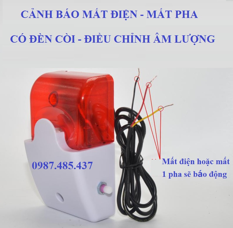 Còi Báo mất pha - mất điện 1 pha 3 pha - Chuông báo động mất điện mất pha