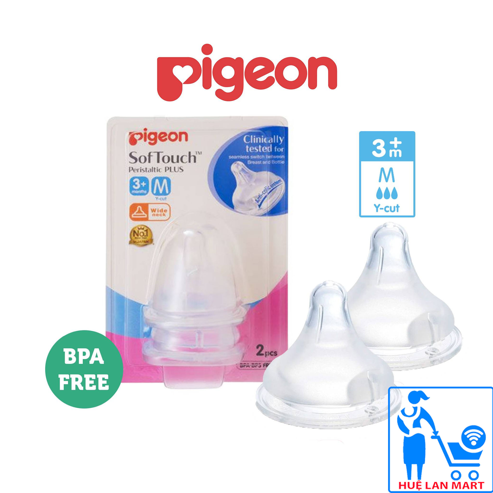 Bộ Đôi Núm Ty Pigeon SofTouch Peristaltic Plus Cổ Rộng Size M