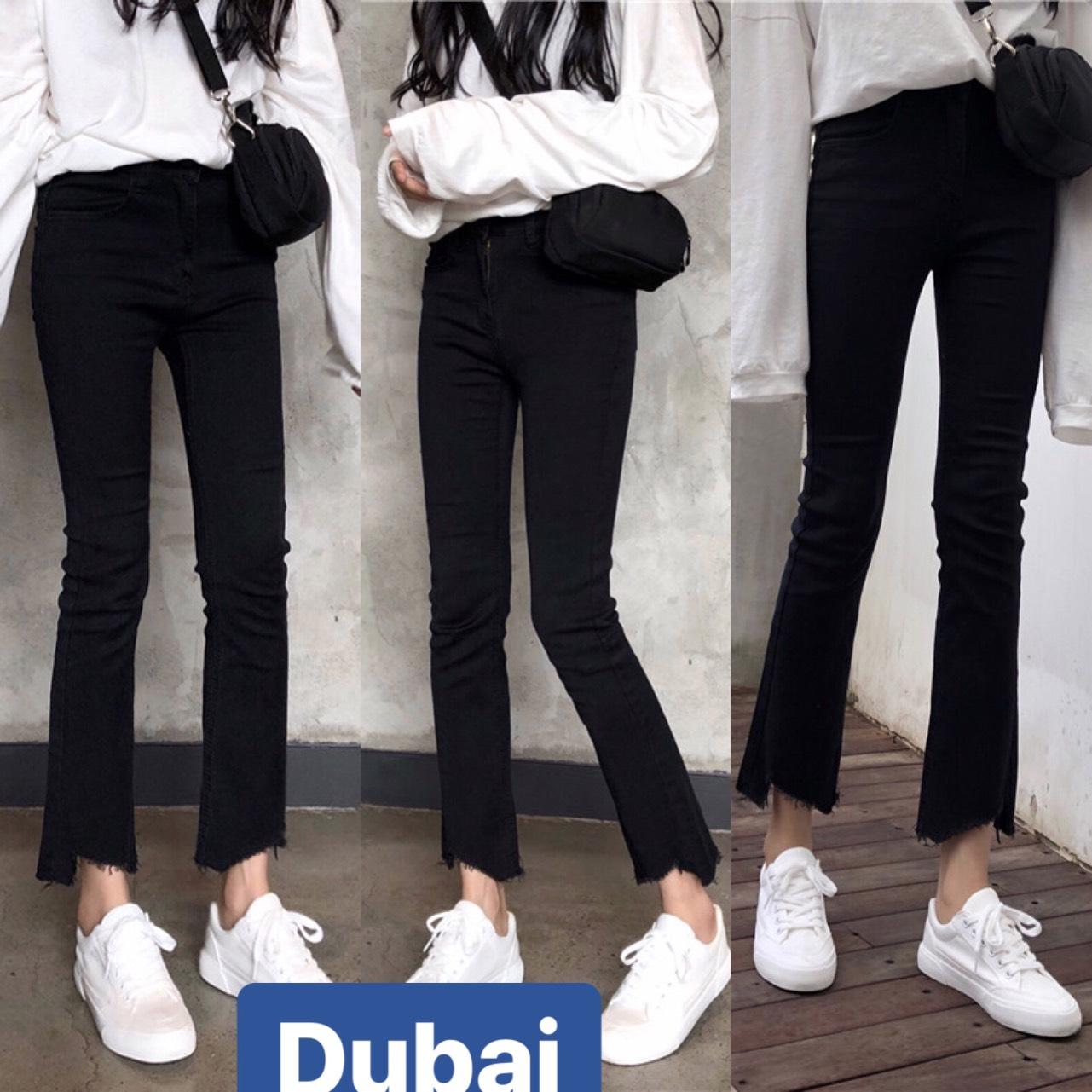 QUẦN JEAN NỮ CHẤT BÒ ĐEN ỐNG LOE BASS DB-101 LƯNG CAO NÂNG MÔNG HÀN QUỐC CAO CẤP - DUBAI FASHION