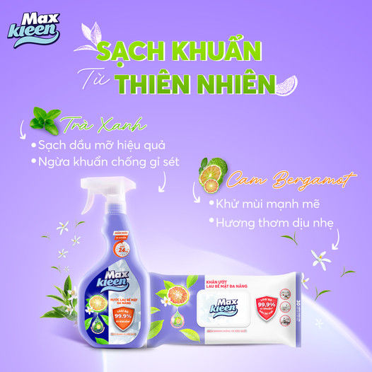 Combo 2 Chai Nước lau bề mặt đa năng MAXKLEEN 520ml