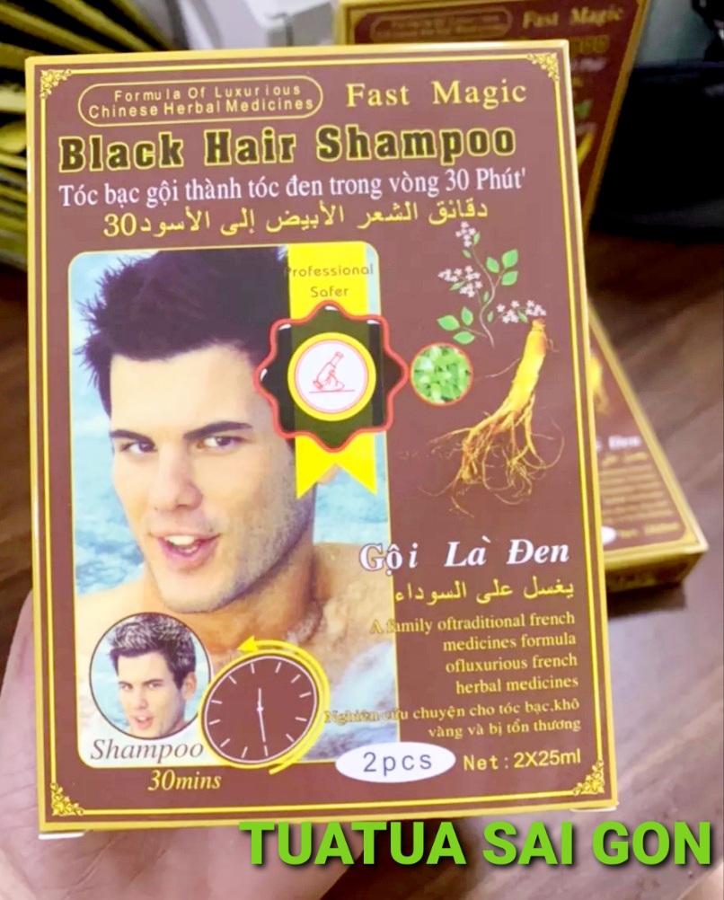 Dầu Gội Là Đen Fast Magic Back Hair Shampoo (Hộp 2 gói)