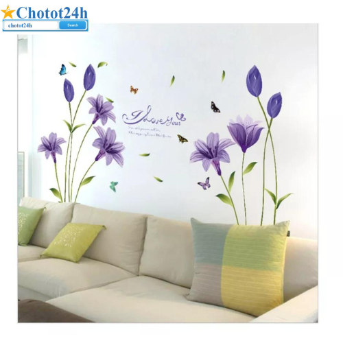 [HCM]Decal dán tường mẫu hoa ly tím WD40