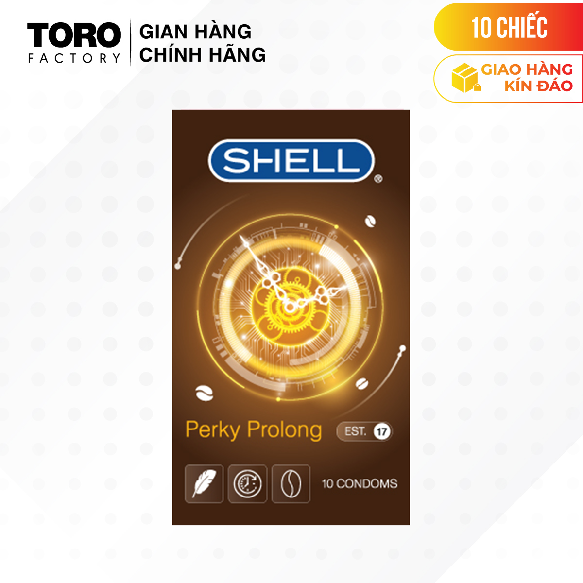 Bao cao su Shell Perky Prolong kéo dài thời gian, hương cà phê - Hộp 10 cái | TORO FACTORY