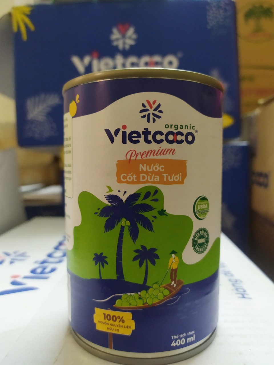 Nước Cốt Dừa Organic VietCoCo Lon 400g