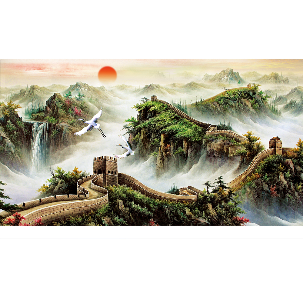 Tranh 3d dán bể cá vạn lí trường thành, trang trí bể cá có keo sẵn, kích thước đa dạng