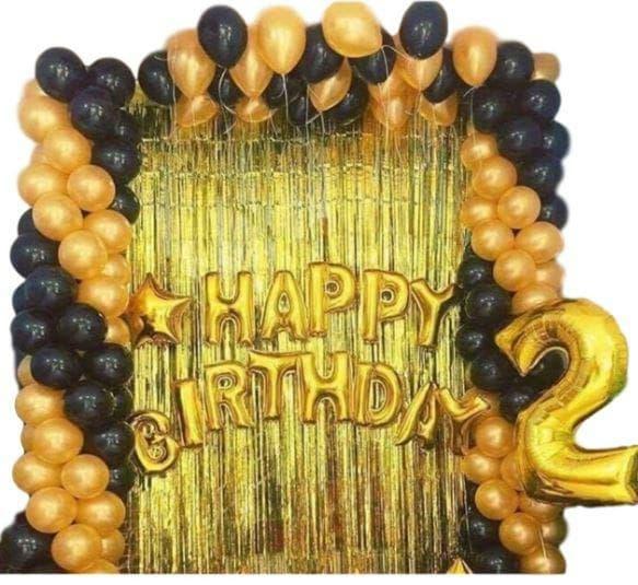 Set Bóng trang trí sinh nhật Happy Birthday +02 Rèm Kim Tuyến +50 Bóng Nhũ