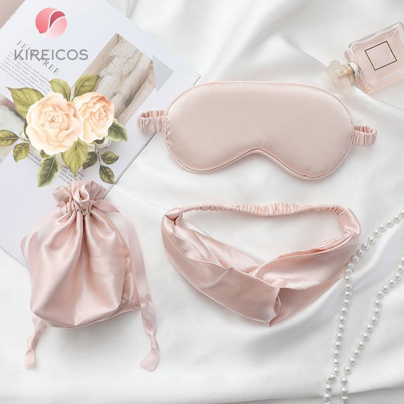 Set Bịt Mắt Ngủ Miếng Che Mắt Ngủ Lụa Kèm Bờm Tóc Có Túi Đựng