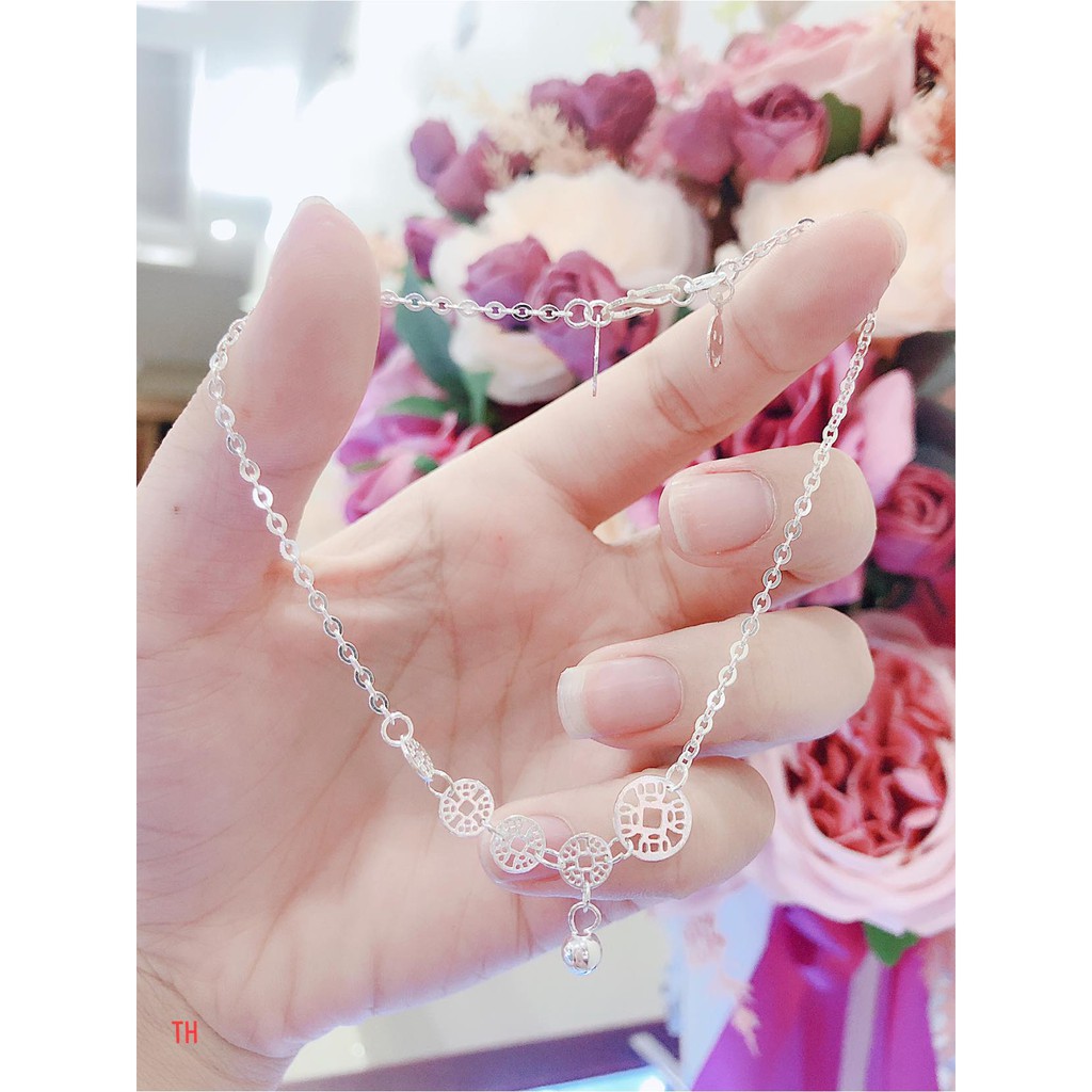 Lắc chân 4 kim tiền cho nữ bạc ta - vàng bạc an chi