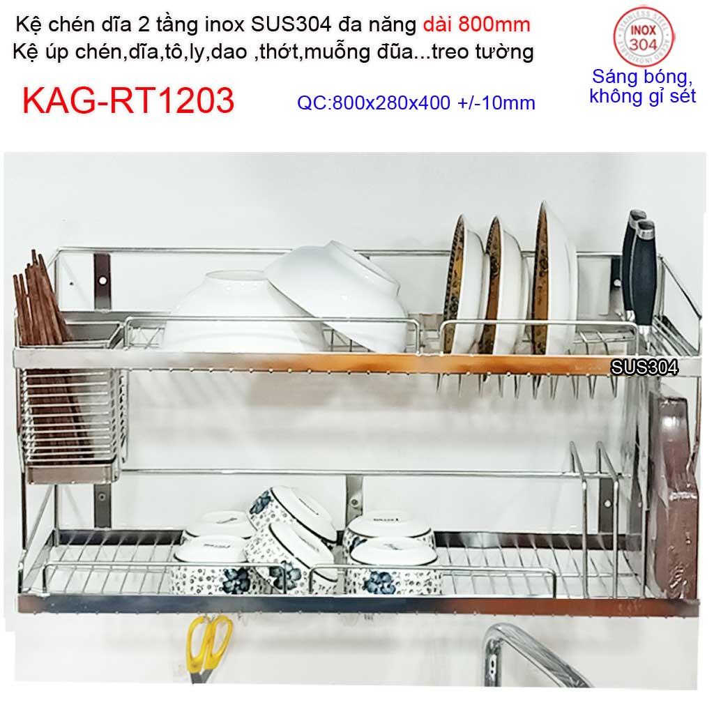 [HCM]Kệ đựng chén bát 2 tầng 80cm đa năng inox 304 kệ chén dĩa 2 tầng inox Roca KAG-RT1203
