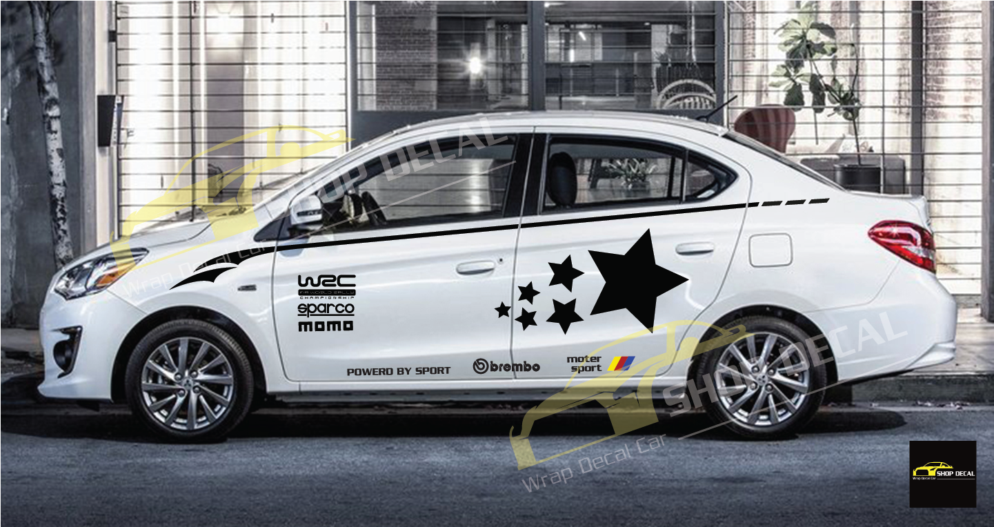 Tem xe Mitsubishi Attrage dán 2 bên sườn