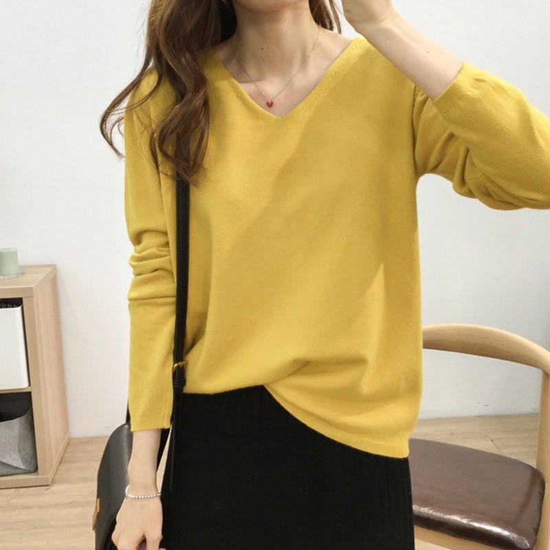 MS008 Áo len cổ tim dáng suông siêu mềm