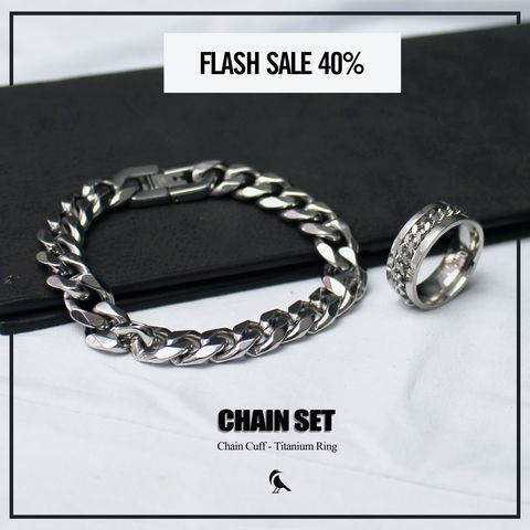 Vòng tay Chain Cuban 9mm - Thép Titan 316L - Tặng kèm nhẫn Titan - bảo hành trọn đời