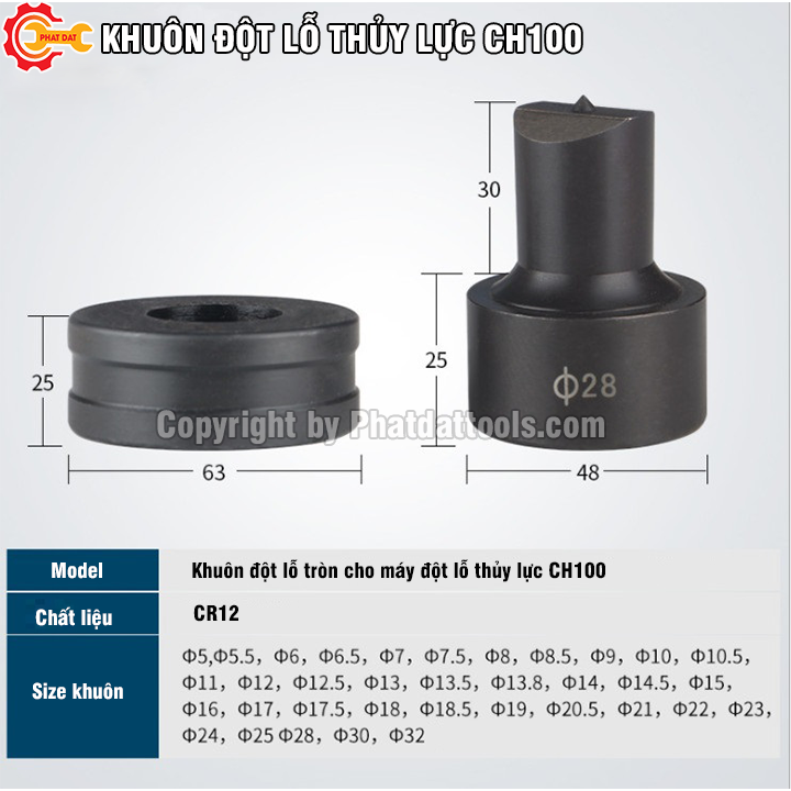 Khuôn đột lỗ tròn PADA cho máy đột thủy lực CH100