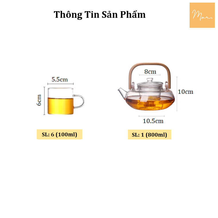 Bộ ấm trà thủy tinh chịu nhiệt - 800ml