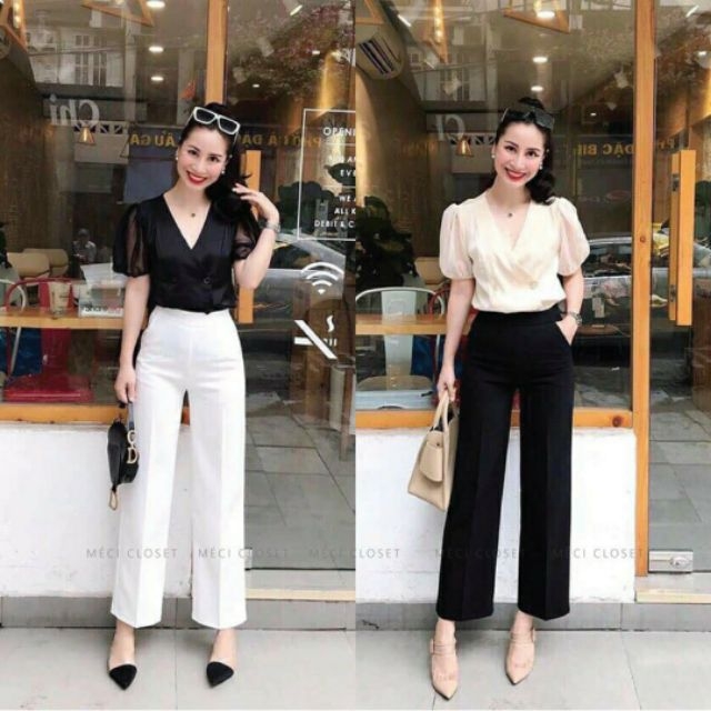 Quần ống rộng suông khóa sườn