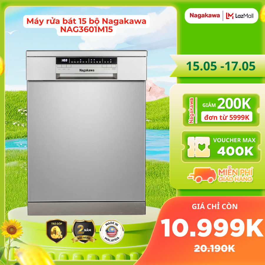 Máy rửa bát 15 bộ cao cấp Nagakawa NAG3601M15
