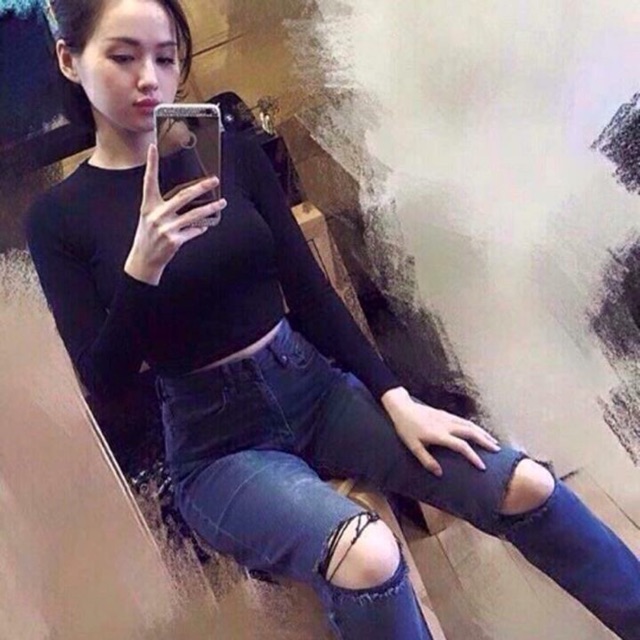 Áo croptop len tăm tay dài