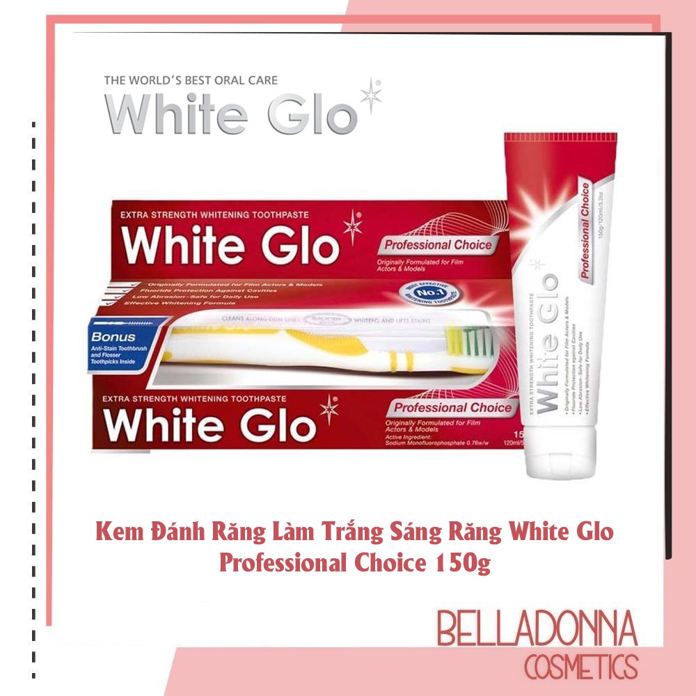 Kem đánh răng làm trắng sáng răng White Glo Professional Choice 150g kèm bàn chải đánh răng White Glo