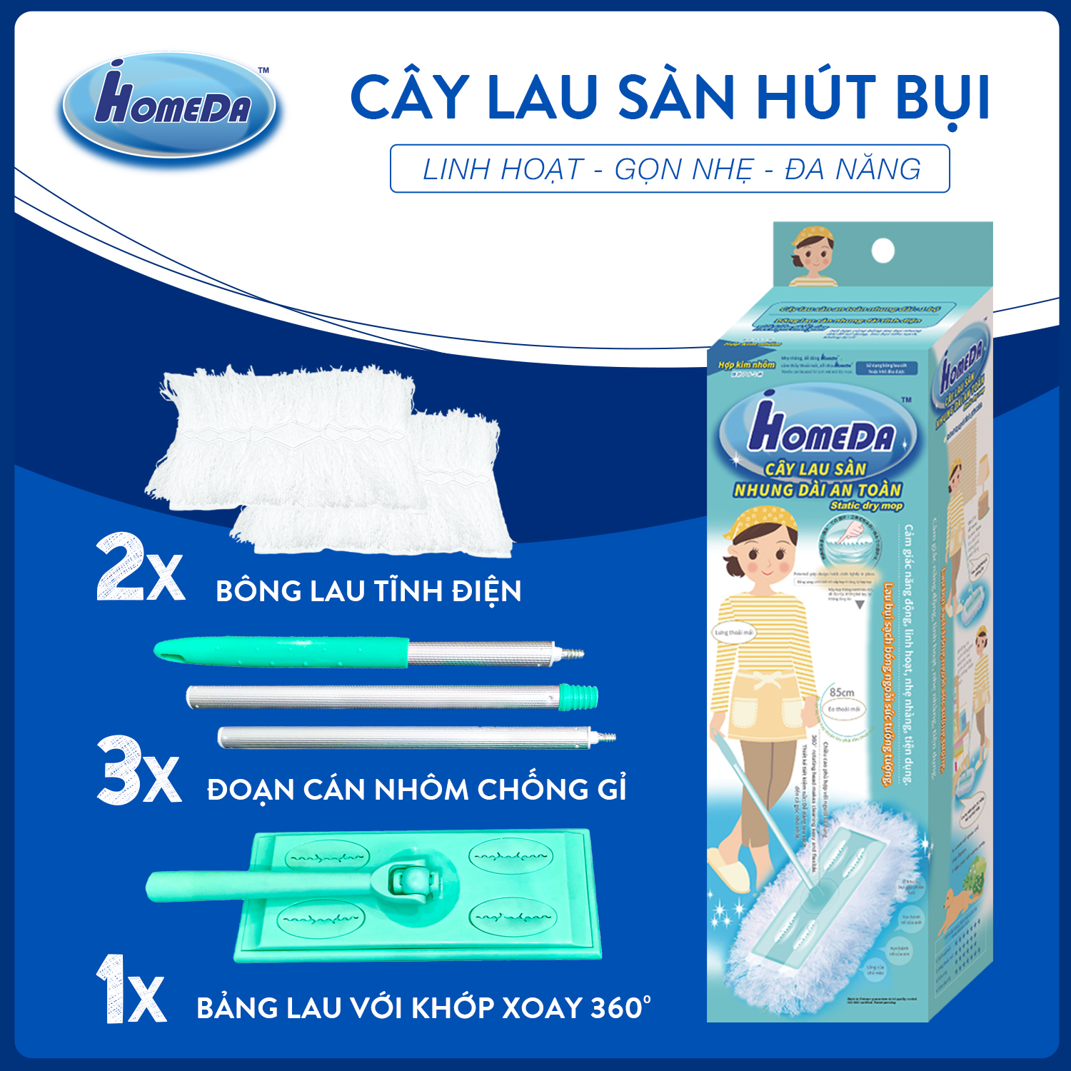 Cây Lau Sàn Đa Năng iHomeDa (1 Cây + 2 Bông)