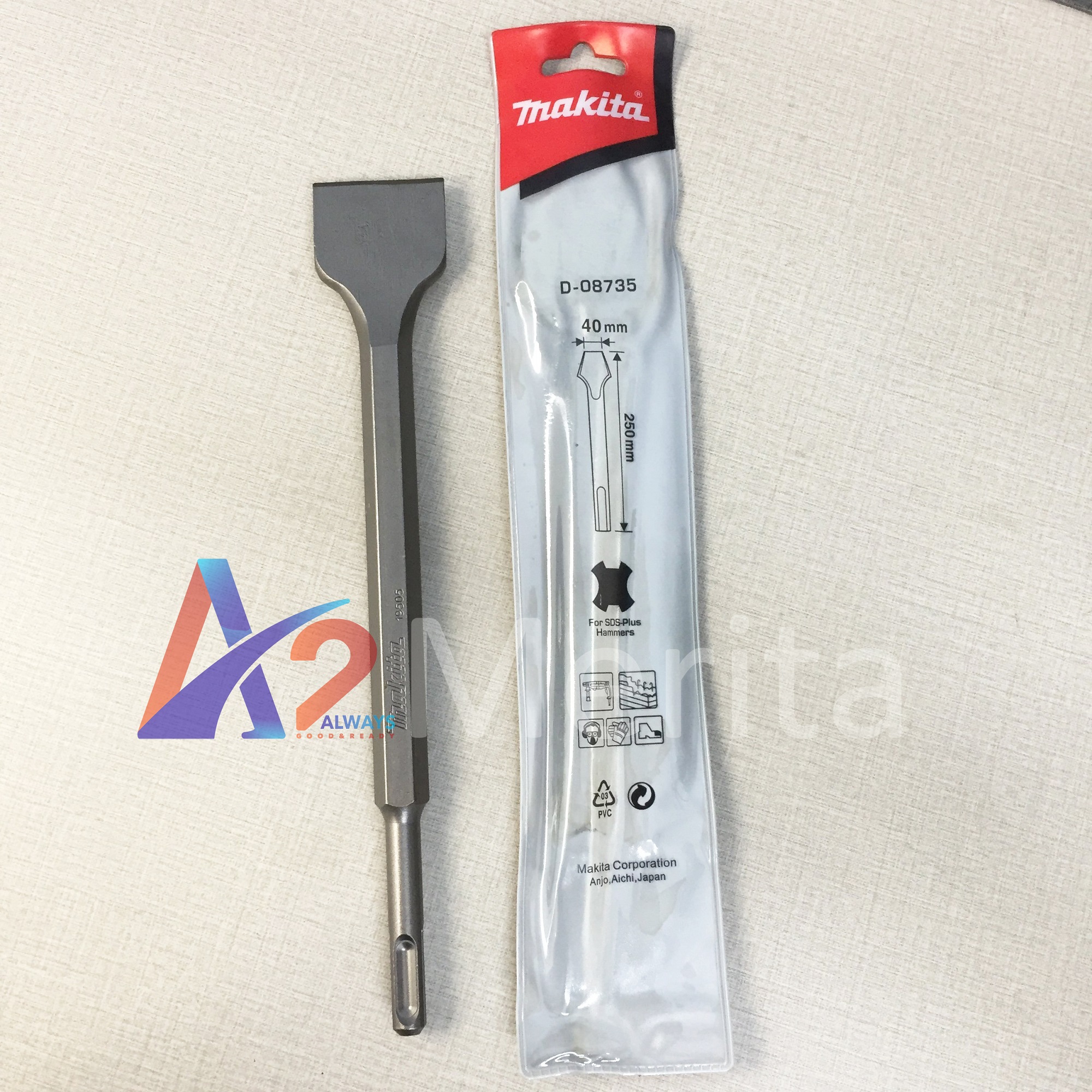 Mũi dẹp đục bê tông chuôi gài sds plus 40x250mm makita d-08735
