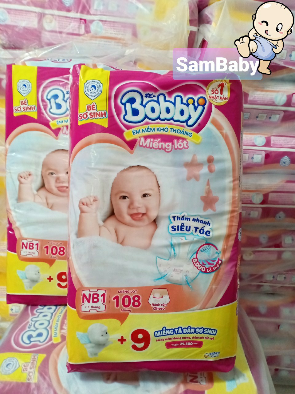 Miếng lót sơ sinh bobby nb1 108 miếng + tặng 9 tã dán size xs