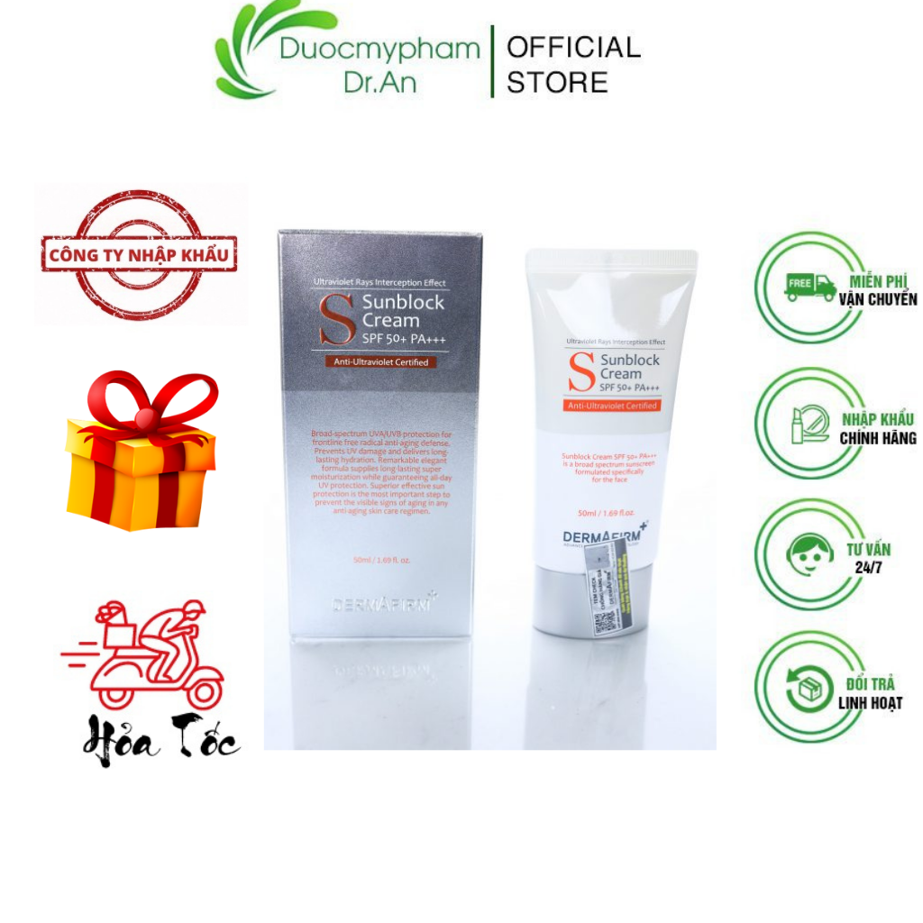 Imports-sunscreen dermafirm sun block cream SPF50 + pa + physical, medical, non-greasy hissing broad-spectrum, body full-body, for all skin types, oil skin oily, acne, skin dry, sensitive, animal matter-Korean-duocmyphamdran
