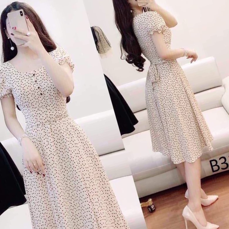 Đầm dáng xòe lụa chấm bi cực xinh dành cho quý cô BQFS