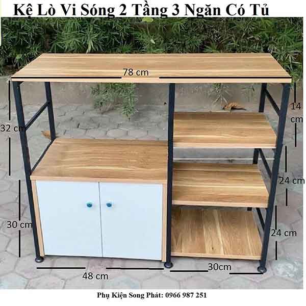 Kệ nhà bếp- Kệ để lò vi sóng 2 tầng 3 ngăn