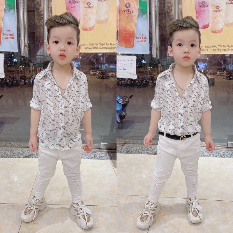 Áo sơ mi lụa dài tay cho bé trai từ 7-20kg