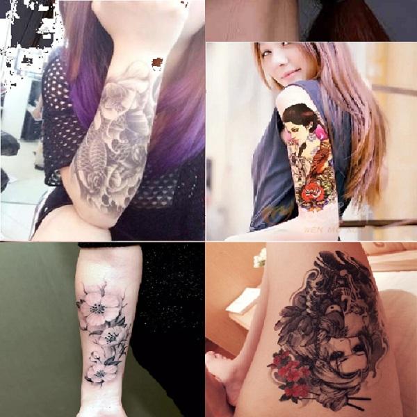 COMBO 4 MIẾNG DÁN HÌNH XĂM TO CỰC ĐẸP 15 x 22 CM DÀNH CHO NỮ (cá chép + cô gái đầu sói + hoa mai + cô gái đầu lâu)