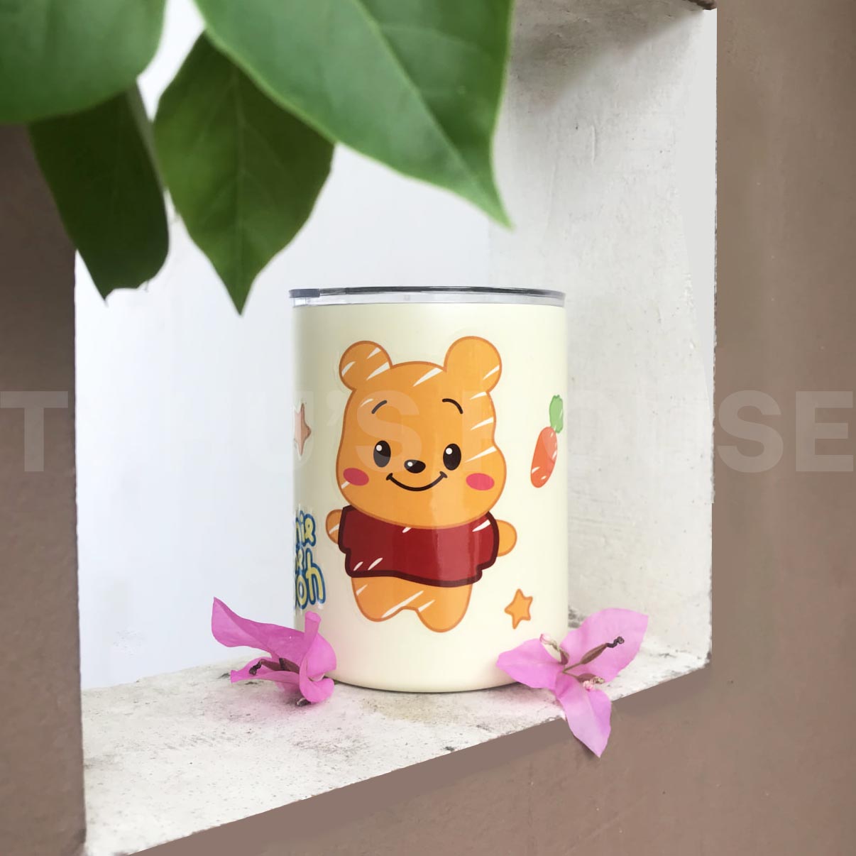 Ly giữ nhiệt gấu dâu Lotso inox 304 không gỉ, bình cốc nước giữ nhiệt kèm sticker ống hút tiện lợi – TUHUHOUSE