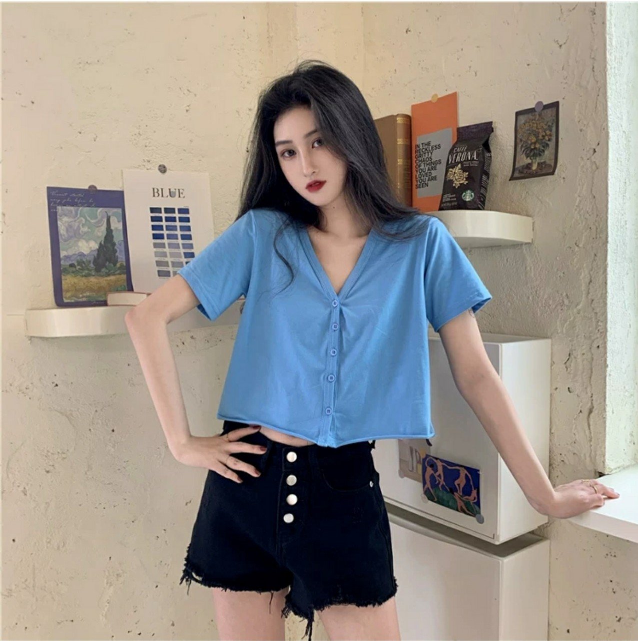 Áo Croptop YUNI Cổ Tim Tay Lỡ Unisex