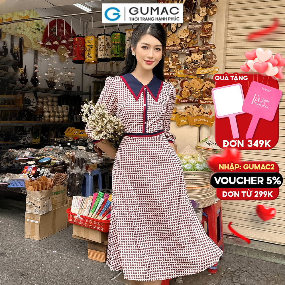 Đầm A xòe phối viền DC12087 thời trang GUMAC