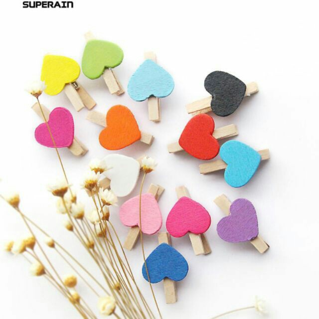 Kẹp Gỗ Trái Tim Nhiều Màu Sét 20 Chiếc