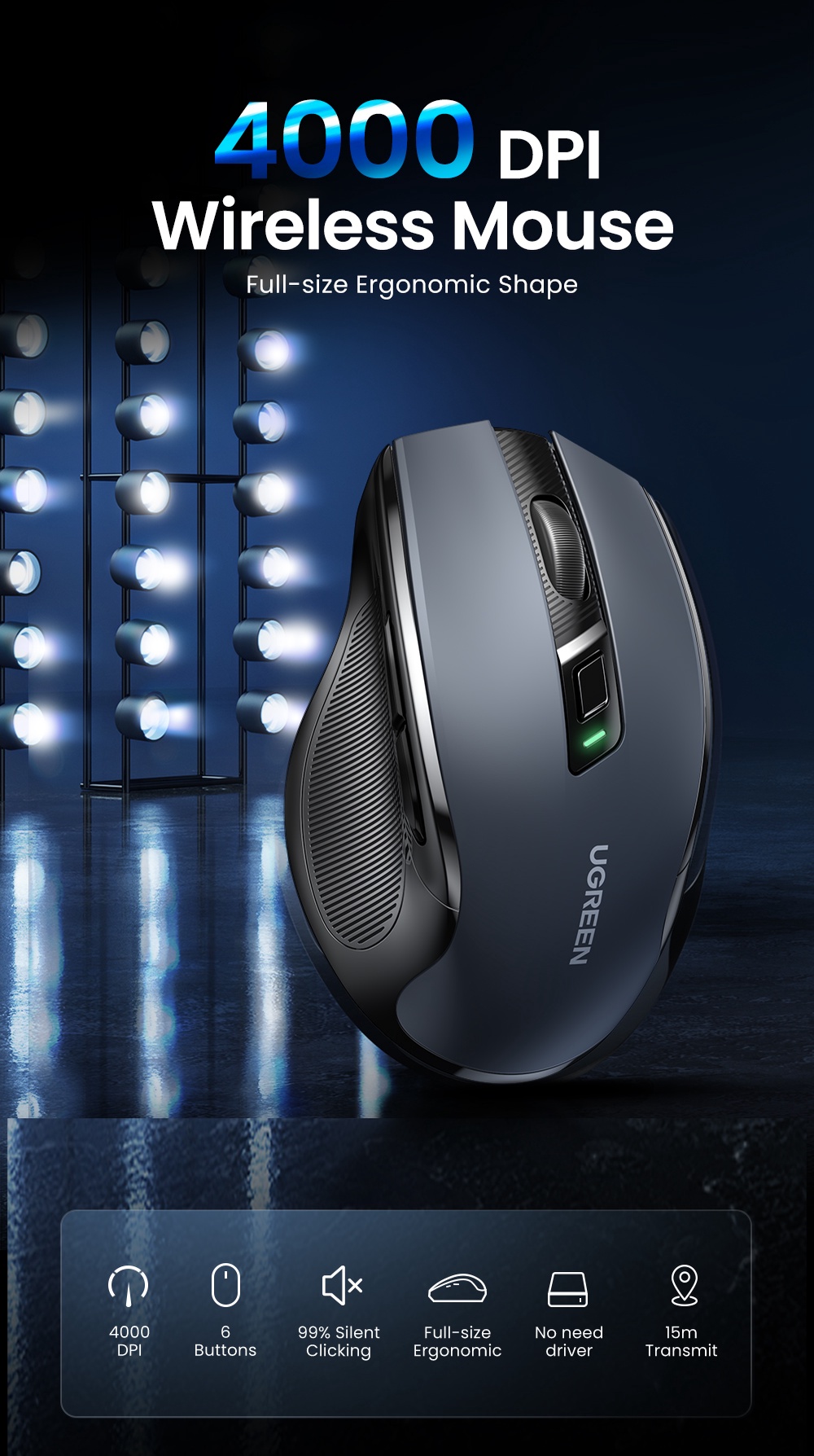 Chuột không dây UGREEN Ergonomic Wireless Bluetooth Mouse 2.4G 4000DPI Silence Design MU006
